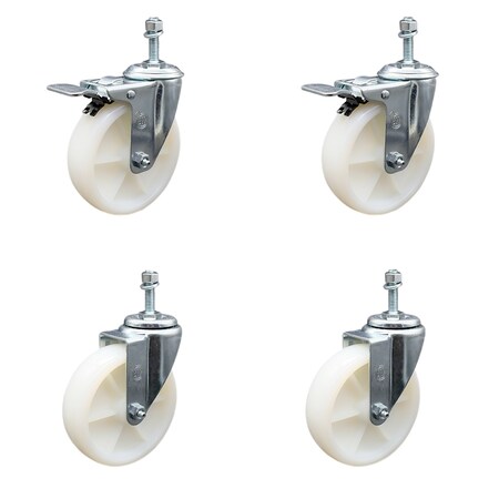 Service Caster 5 Inch SS Nylon Wheel 3/8 Inch Threaded Stem Caster Total Lock Brake SCC, 2PK SCC-SSTSTTL20S514-NYS-381615-2-S2